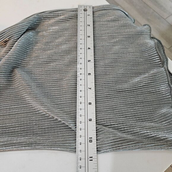 Melloday Pleated Silver Two-Piece Set Large Button-Up Top & Pants - Picture 14 of 14